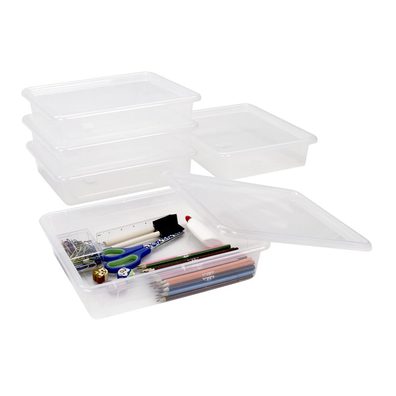Storex Letter Size Deep Storage Tray - Organizer Bin for Classroom, Office and Home, Transparent, 5-Pack (62566U05C) - Image 1
